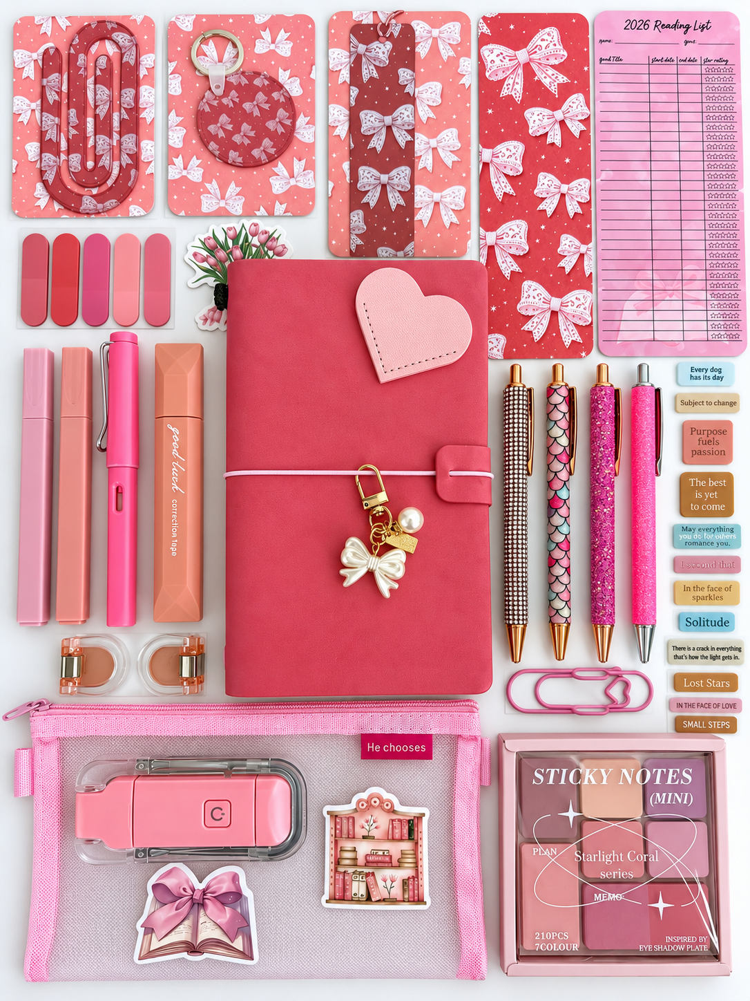 Pink Gift Set with Handmade Bookmarks